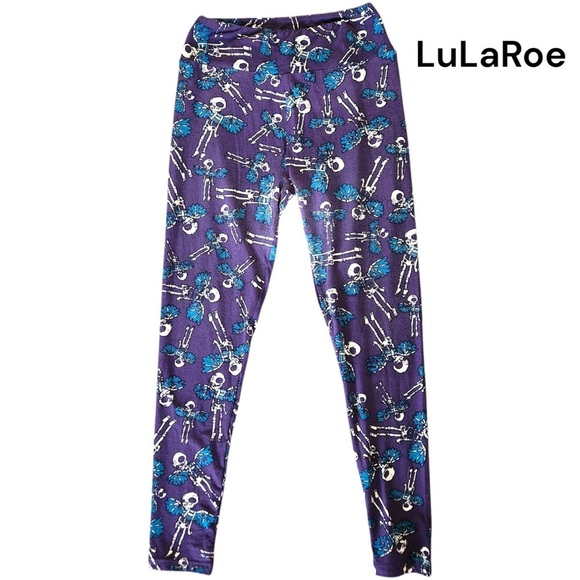 NWOT LuLaRoe Halloween Angel Skeletons Goth Leggings Purple Blue Size OS (2-10) - Picture 1 of 5